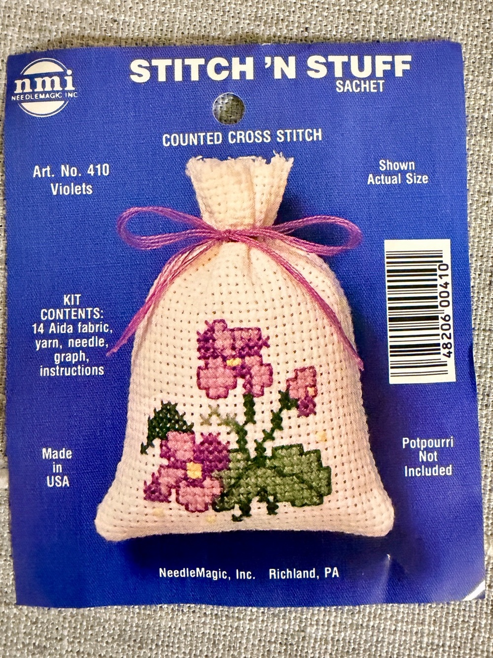 NeedleMagic Stitch 'N Stuff Violets Sachet Cross-Stitch Needlepoint Kit